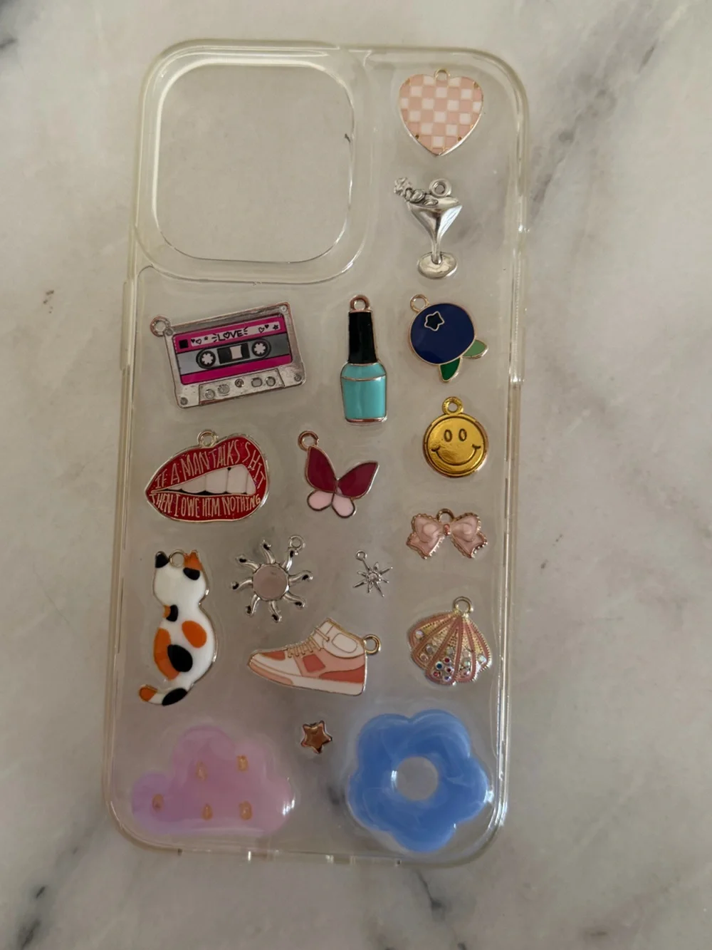 Clear Decorative Cell Phone Case with Colorful Charms